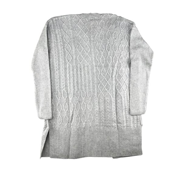 Chico's Cable Stitch Open Front Cardigan Sweater Gray Wool Cashmere Size 1 US M - Picture 4 of 16